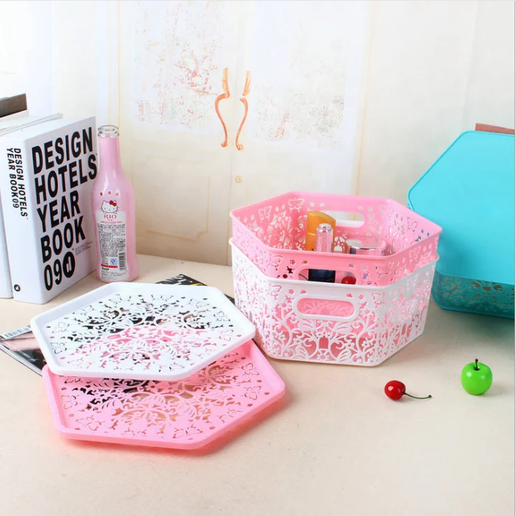 Stackable plastic storage basket with lid of cloth toys tool book Organizer