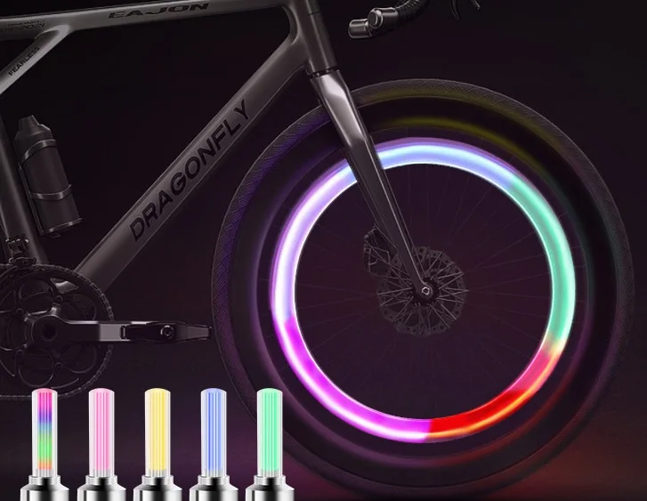 Bicycle valve lamp gem ghost head air nozzle lamp colorful wind fire wheel riding lamp riding equipment for bicycle light