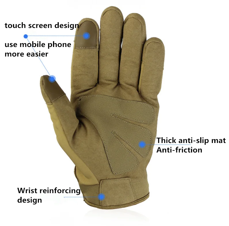 New camouflage anti-friction waterproof riding training racing  nylon rubber touch screen sport hunting gloves