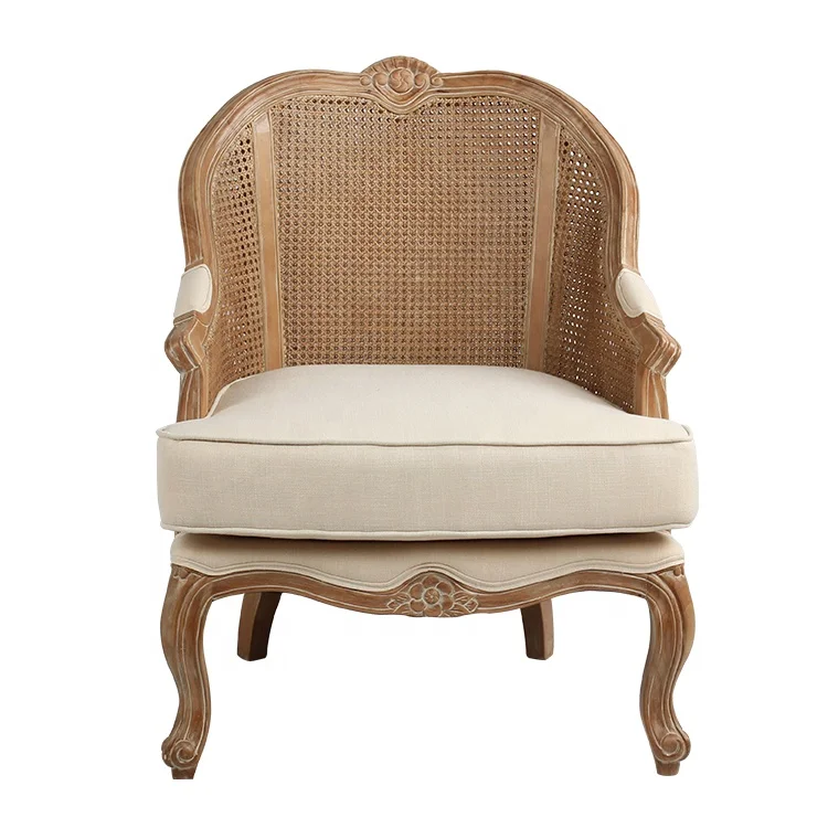 Vintage Furniture Antique Design Solid Wood Frame Rattan Back Couches Chaise Accent Chair