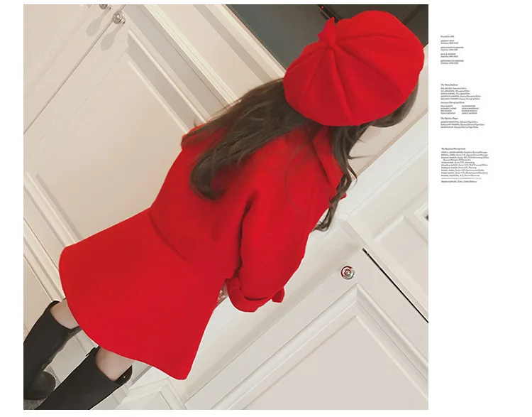 Осень 2022 Детский комплект для девочек Корейская версия жилета юбки шерстяной пиджак и шапка из трех предметов модная вечерняя красная одежда