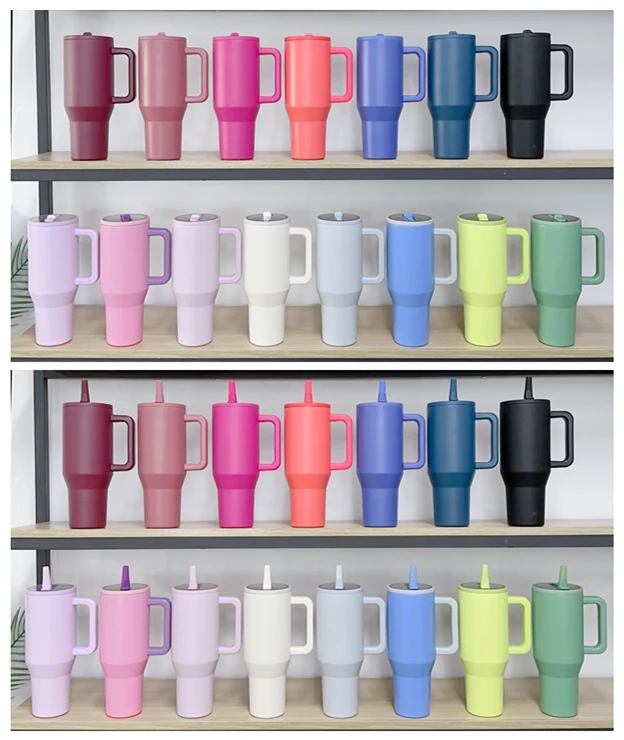 40 oz Tumbler Double Walled Insulated Stainless Steel Leak Proof Cup Travel Mug with Handle and flip straw on lid