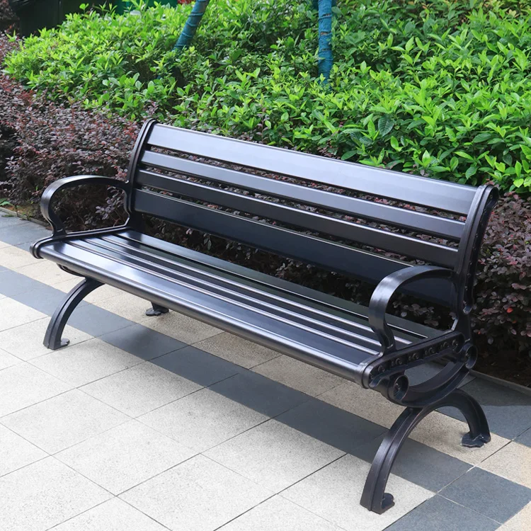 Modern public aluminum steel wooden park bench for church steel design garden custom solid wood sitting metal outdoor bench