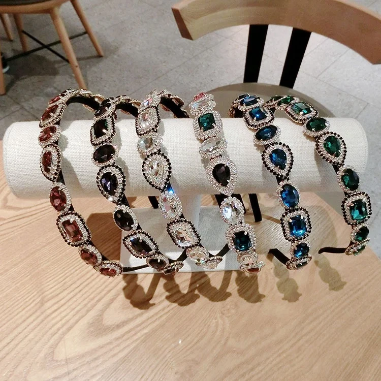 Women Hair Hoop Headwear Shiny Glam Gemstone Rhinestone Hear Jewelry In Bulk