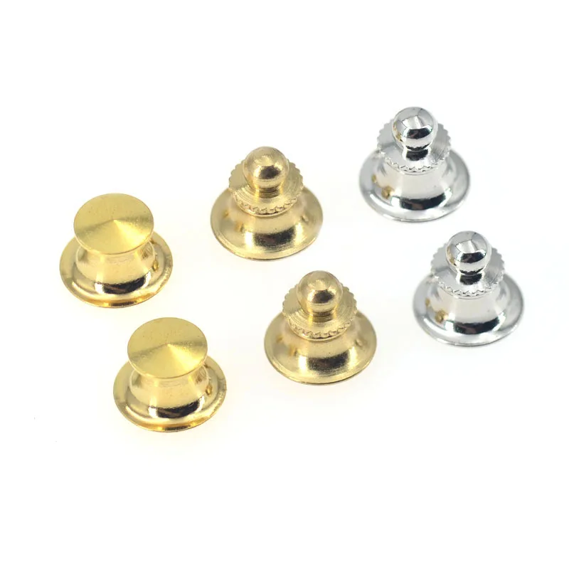 Metal Clutch Clasp Flat Fastener pin back brass tie tacks Locking Label Gold Plated Brass Flat Clutch Pin Backs With Chain