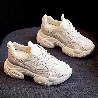 lace up flat genuine leather sneakers chunky women shoes 2021