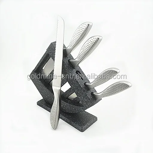 Silver Hollow handle kitchen knife set with special design Stand