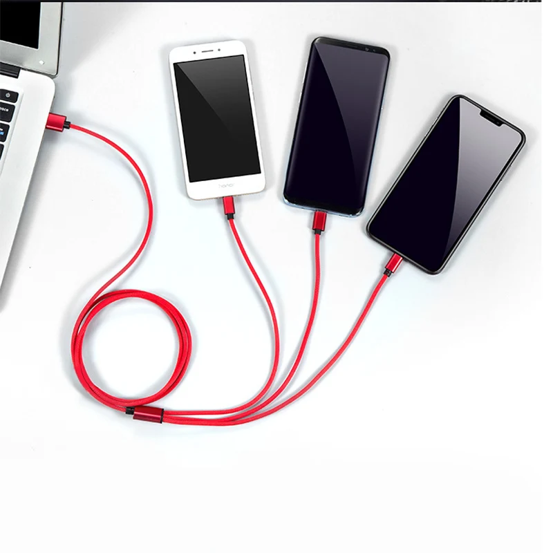 3 в 1 Usb-кабель зарядного устройства 2A Быстрая зарядка Универсальный многопортовый нейлоновый