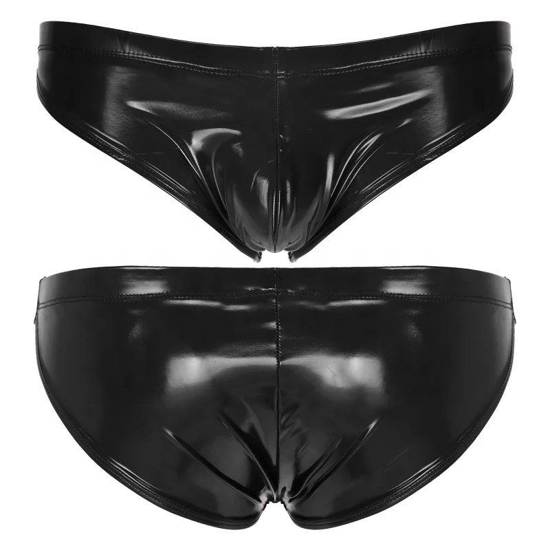 Men Glossy  Patent Leather Briefs Underwear Elastic Waistband Underpants Nightclub Dancing Show Costume