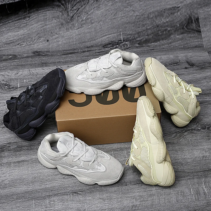 2022 Latest Design Custom Branded Yeezy Shoes Men Genuine Leather Sneakers Original High Quality Black Yeezy 500