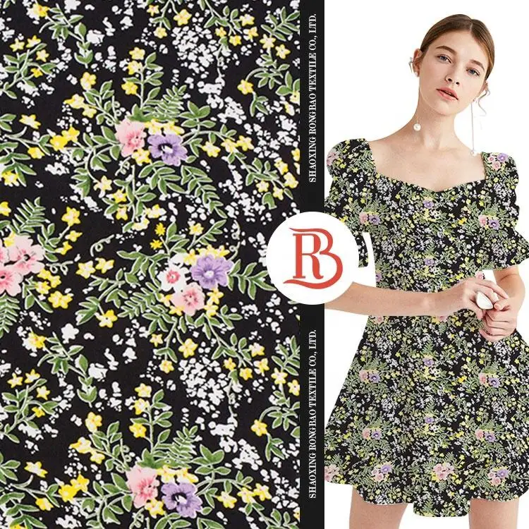 Hot selling girl dress somali stock lot soft plain woven bohemian printed viscos rayon floral fabric stock