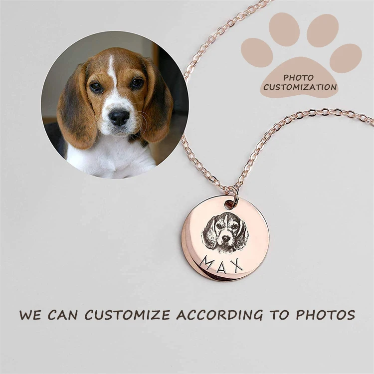 Wholesale Custom Personalized Pet Dog Tag Memorial Charm Jewelry Photo Engraved Portrait Stainless Steel Necklace For Women