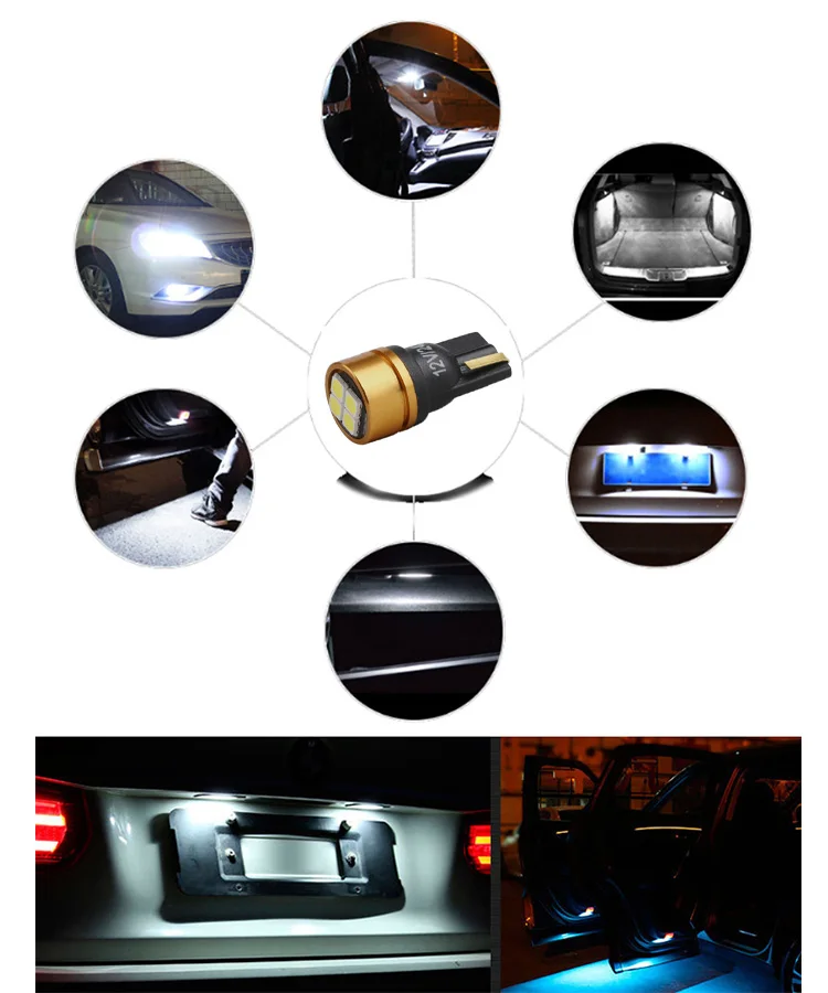 194 Led Bulbs 3030 Chipset T10 168 175 2825 Wedge Car Interior Dome Map Door Courtesy License Plate Lights 6000K