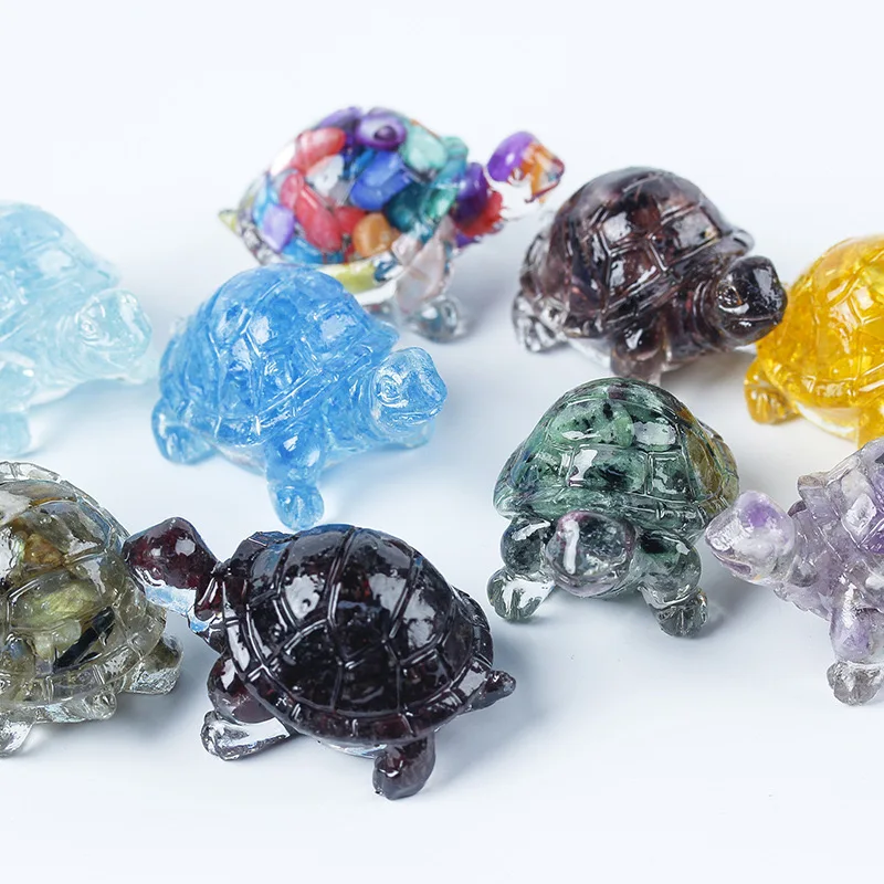 Natural Crystal Chips Stones Resin Tortoise Crafts Crystal Ornaments Resin Crafts Home Decoration Gifts