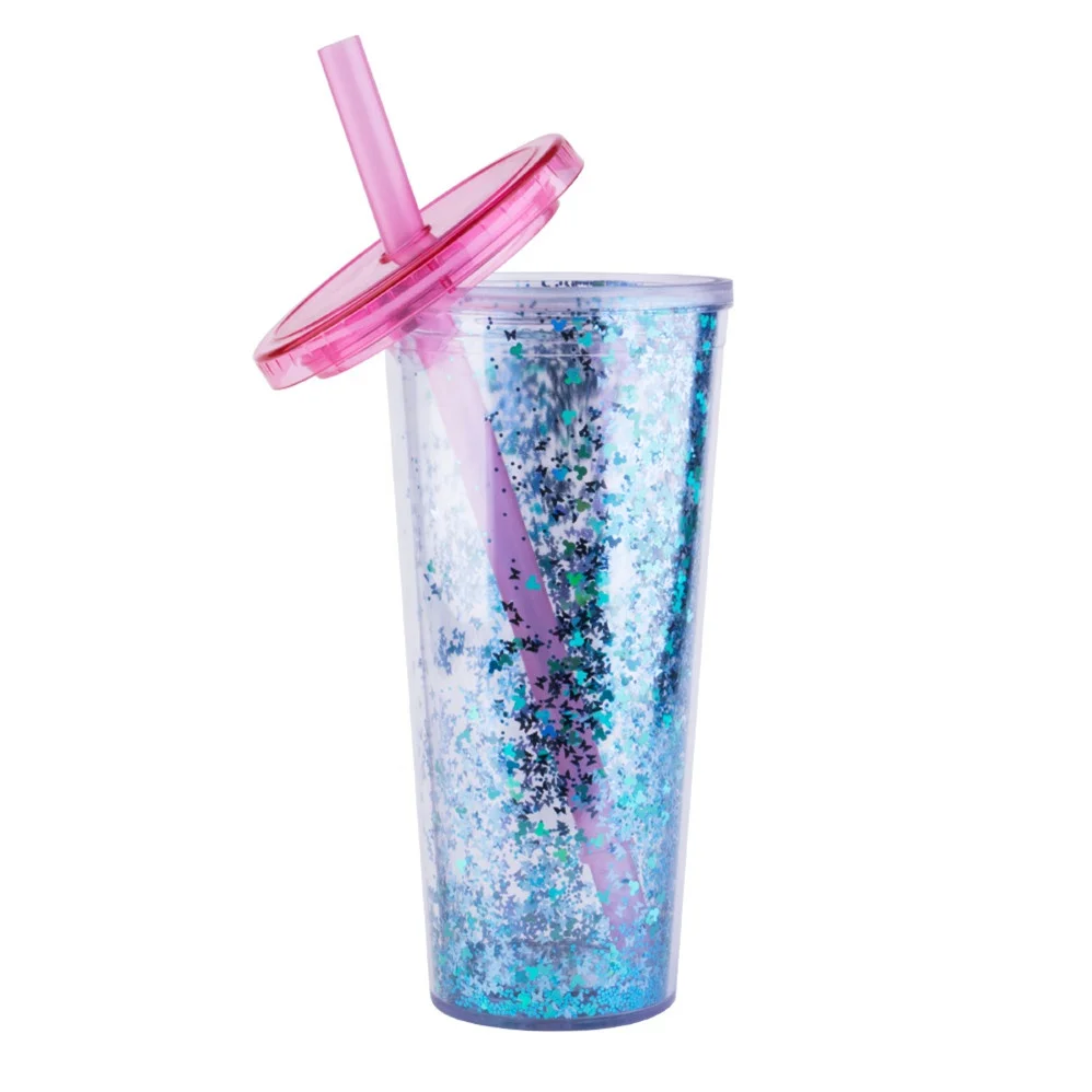 custom eco friendly as acrylic plastic reusable boba cup 450ml 16oz double wall cute tumbler cup with straw