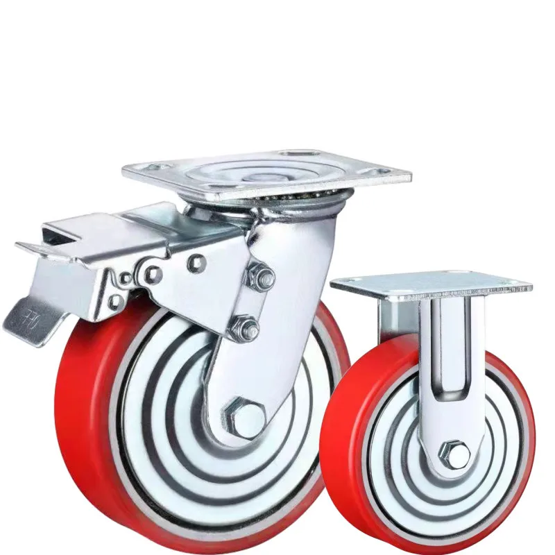WH 4 5 6 8 10 12 Inch Industrial High Load 400KGS Heavy Duty Trolley Swivel Cast Iron PU Caster Wheels With Brake