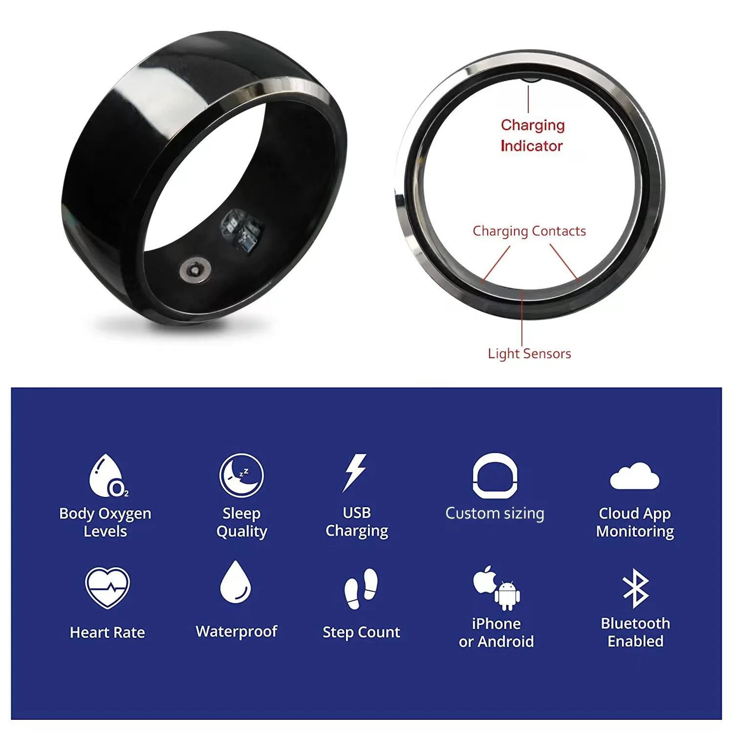 Smart Ring for Phone New GPS Fitness Smart Ring Heart Rate Blood Oxygen Saturation Levels Steps Tracker