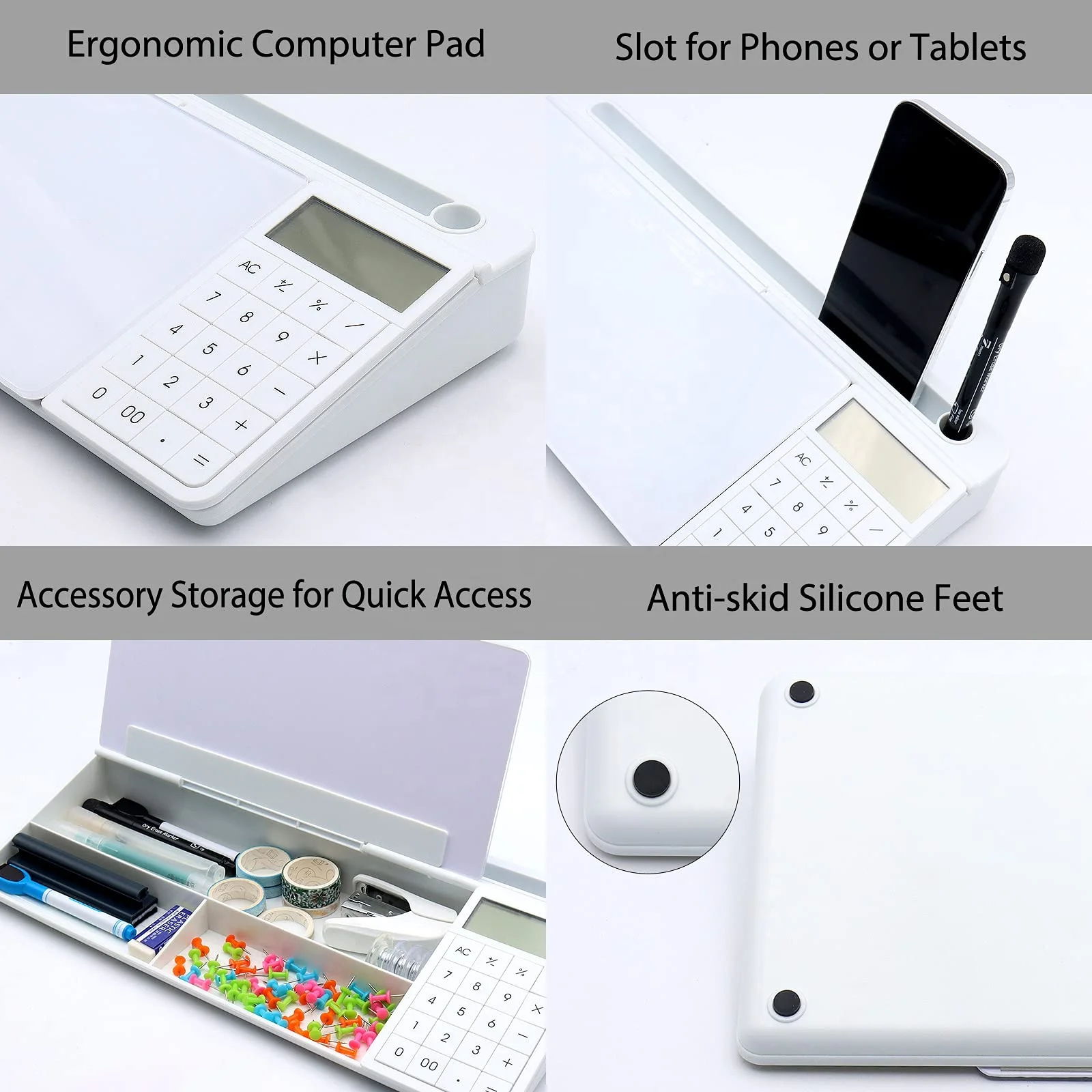 Desktop Glass Whiteboard with Basic Calculator, 12 Digit LCD Display, Desk Organizers with Accessories for Office 18' x 6'