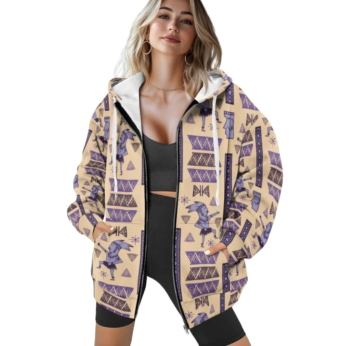 Wholesale Mid America Mexico Maya Aztec Hoodies For Woman Custom Print Sublimation Heavyweight Fashion Streetwear Loose Hoodies