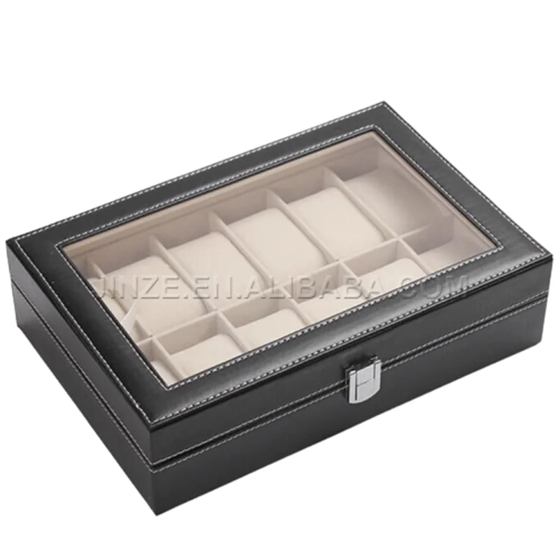 
12 black pu leather watches storage box 
