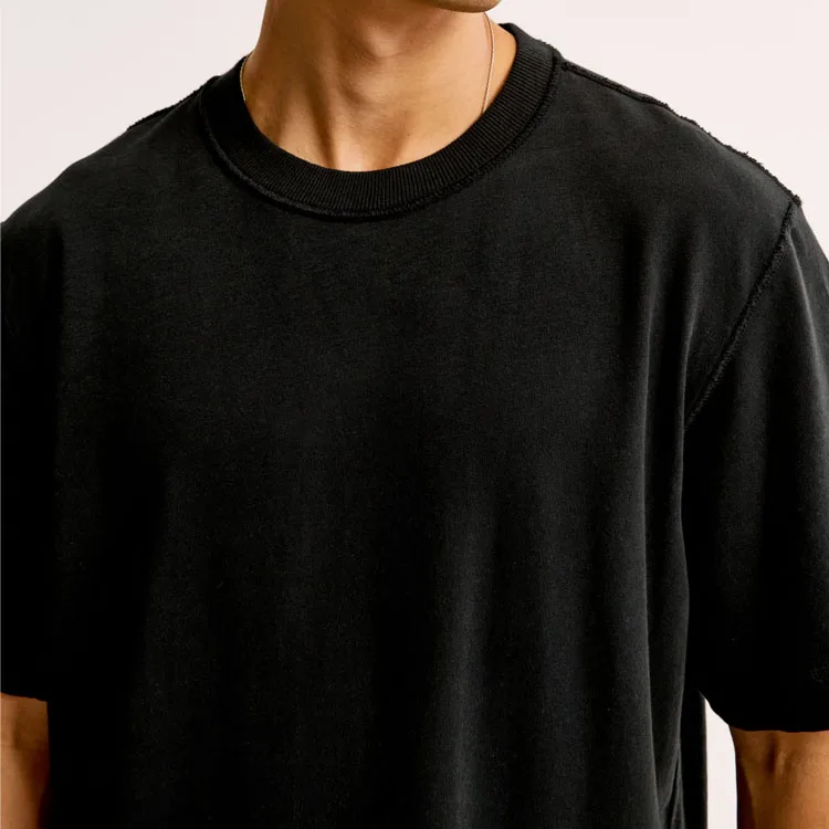 Heavyweight Men Premium Cotton Cropped T Shirts Custom Logo Boxy Fit Streetwear T Shirt