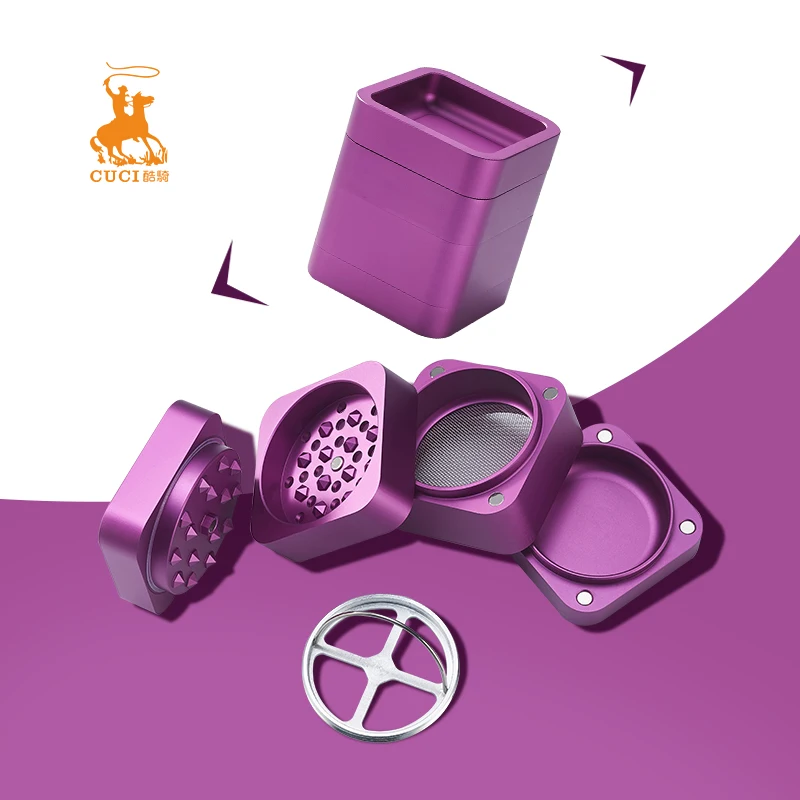 Metal tobacco square herb grinder herbal 5 parts spice crusher smoking accessories 55 mm