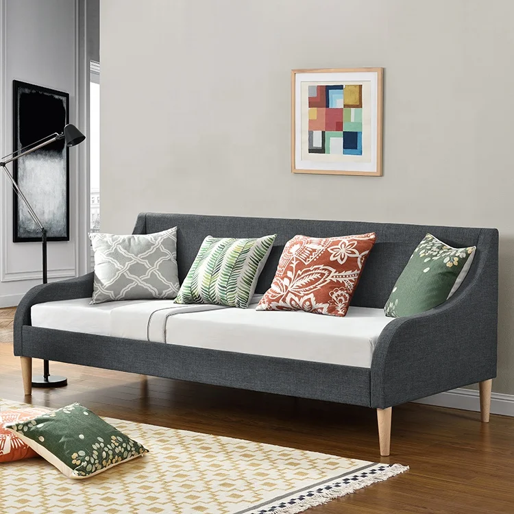 Willsoon Modern Small Double Daybed Home Style Living Room Furniture Soft and Wooden Linen Fabric Sofa Day Bed
