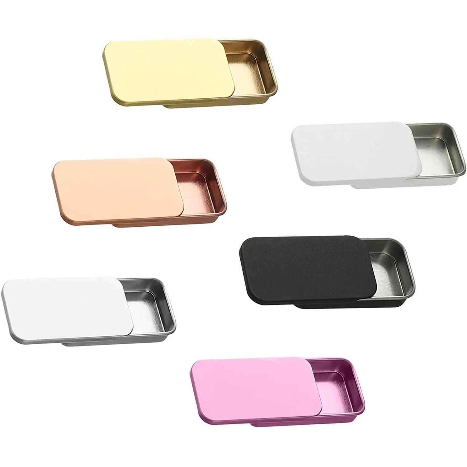 Colorful Small Empty Rectangular Containers Pills Candies Bead Crafts Storage Mini Slide Tin