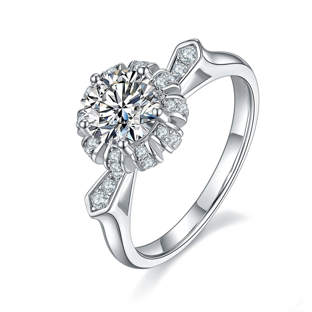 RINNTIN SMR70 925 стерлингового серебра на заказ 1 карат VVS Moissanite Бриллиантовая корона женское кольцо ювелирные изделия Новинка