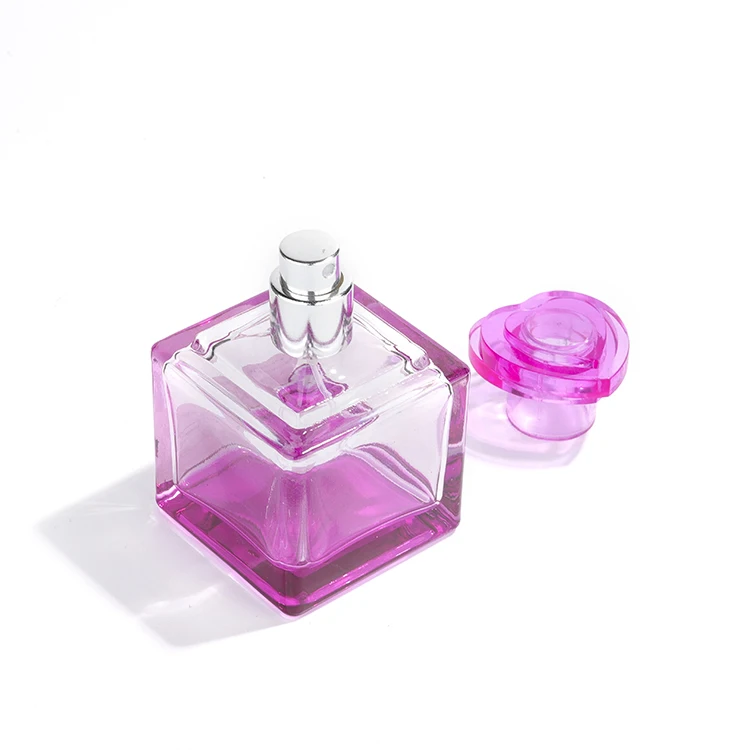 50ml Cute Mini Perfume Bottle Glass Pink Girly Heart Love Heart Shape Lid Cube Glass Perfume Spray Bottle