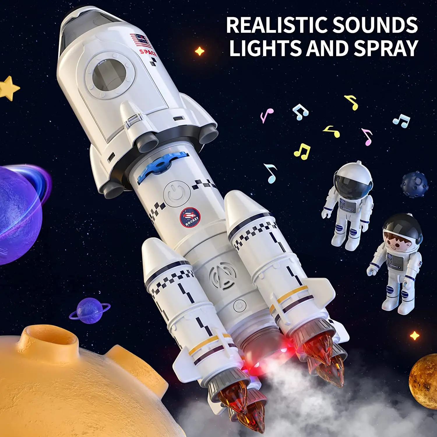 Educational Wholesale Kids Spaceship Space Rocket Ship Toys with Launch Control Center & Mini Astronaut & light music spraying