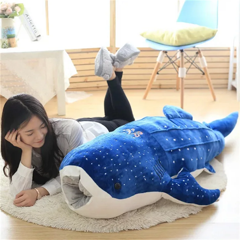 Simulation marine animal toys blue whale shark plush toy rag doll hand warmer pillow