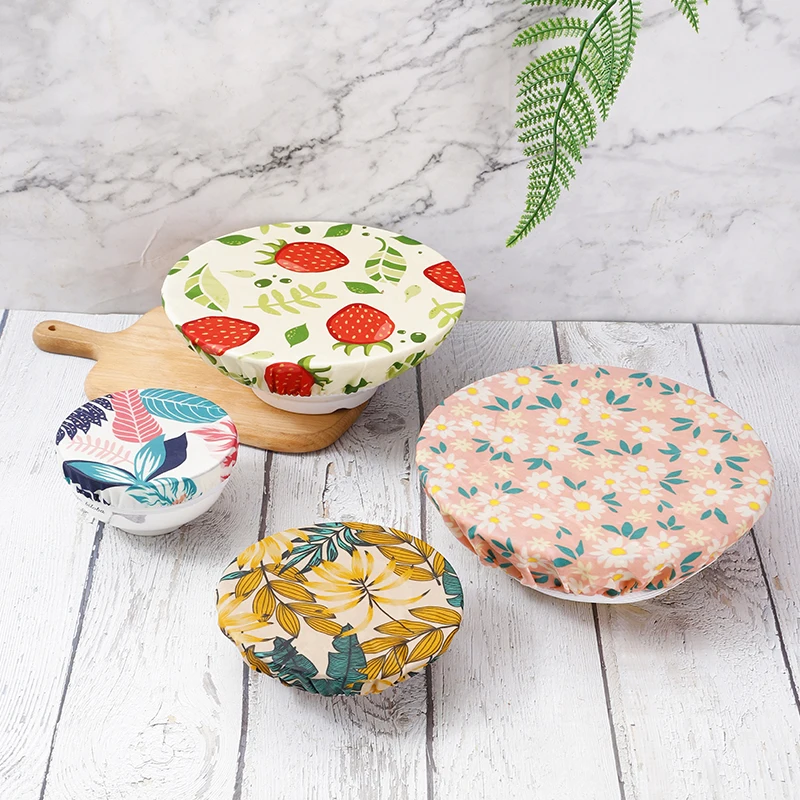 Custom Size Logo Washable Food Saving Beeswax Cloth Bowl Covers and Waxed Cotton Fabric Bowl Cover