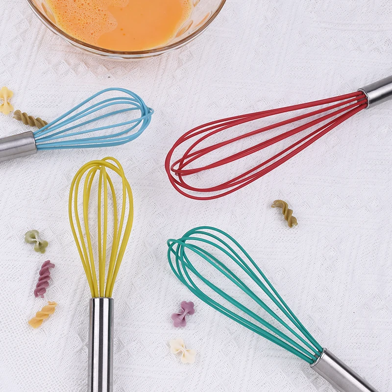 Kitchen gadgets colorful kitchen whisk milk cream egg whisk stainless steel handle silicone egg whisk