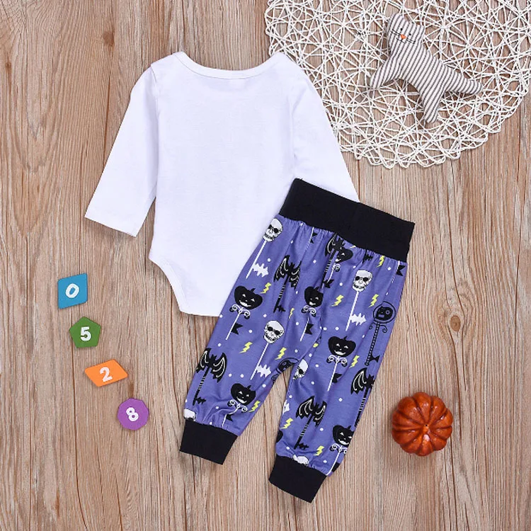 baby boy halloween romper letter long sleeve top cartoon ghost print pants 2 piece set