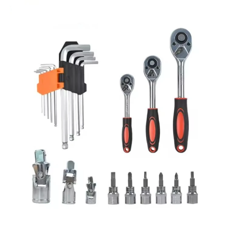 High Quality 151 Pcs 1/4' 3/8' 1/2' Portable Plastic Box Automotive Hand Tools Set With Socket Wrench Tool Kit