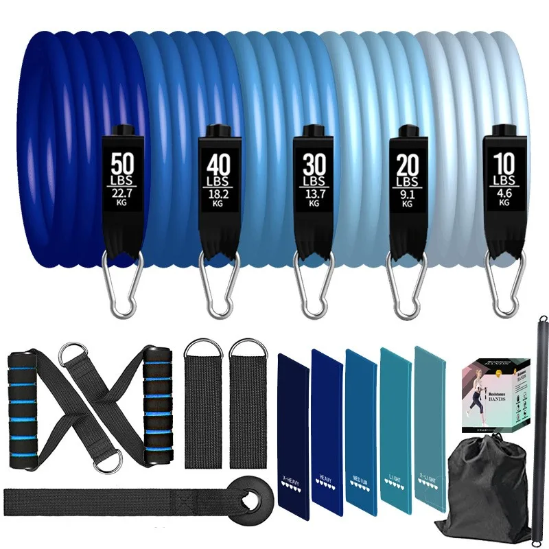 Blue Resistance Bands for handles Exercise Bands for Workout Bands Door Anchor Ankle Straps for Resistance Training 100 150lbs