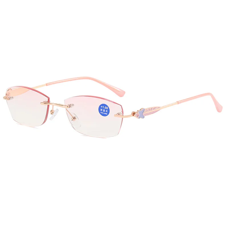 Rimless anti blue light with high-end reading glasses gradient color lenses ultra light fashionable versatile light luxury glass