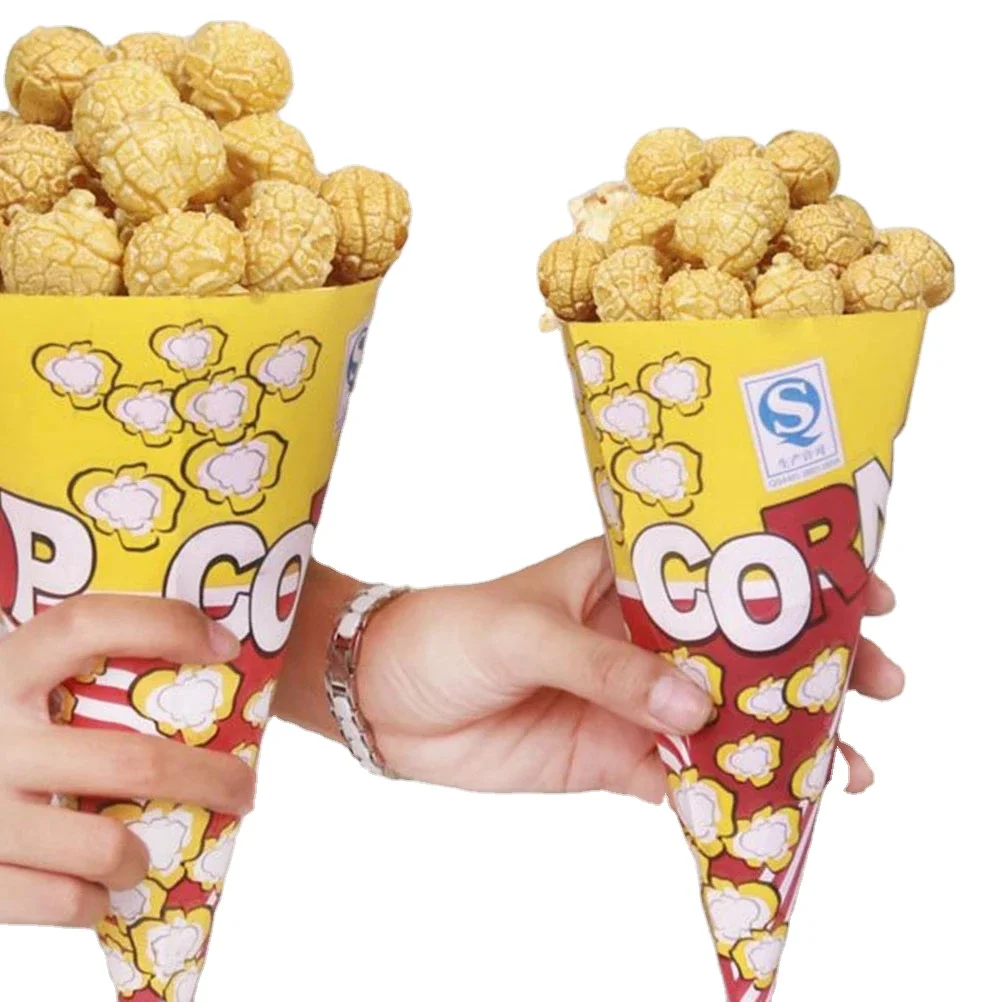 Cone Shape Popcorn Bags Paper Popcorn Paper Bag Treat Bags with Tapered Tips Paper for Pop Corn Candy Snacks Wedding Party