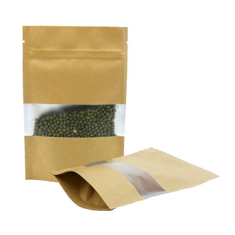 Оптовая продажа биоразлагаемые пакеты из коричневой крафт-бумаги на молнии для упаковки сушеных продуктов стоячие в наличии
