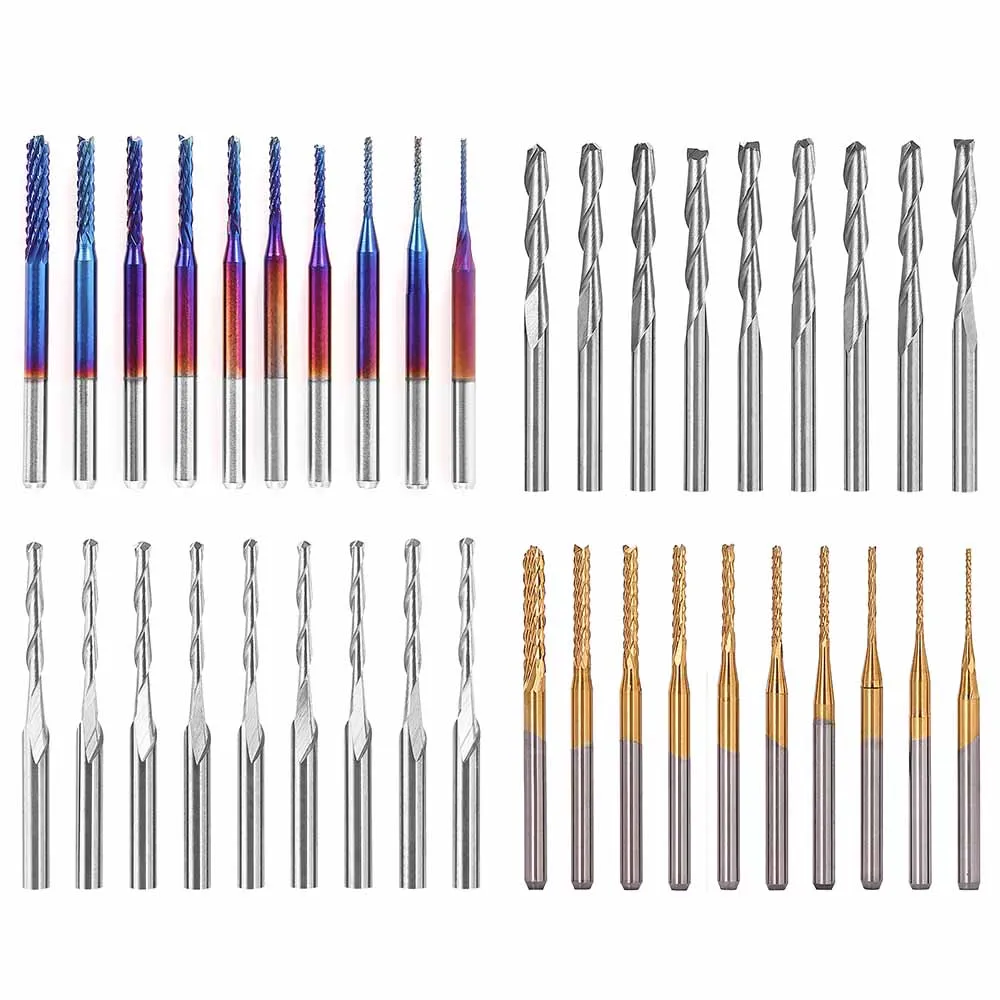Lingyue 40pcs End Mills CNC Router Bits 0.8~3mm Shank CNC Cutter Milling Carving Bit Set 3018 cnc router end mill