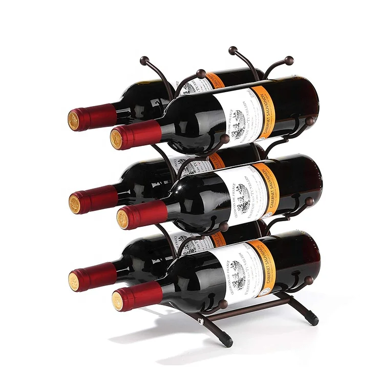 Professional custom 6 bottles countertop wine racks display wine holder metal wine shelf tabletop storage stands
