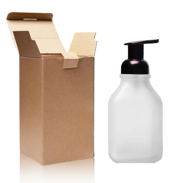 16oz Square Frosted Glass Foaming Soap Bottle With Silver Pump