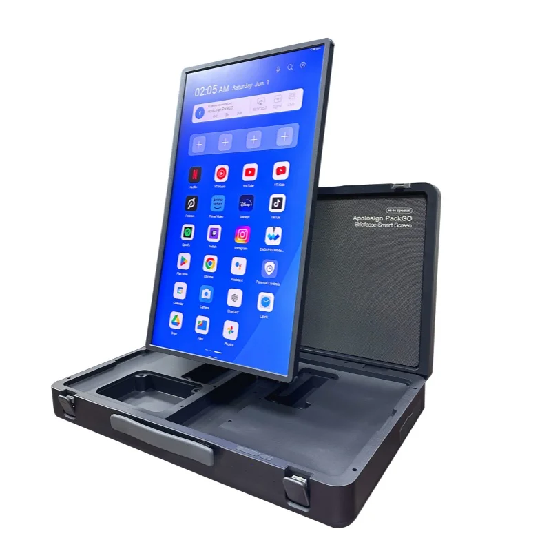 27 Inch Touch Screen Follow Me Go Smart Screen Packed All In One Briefcase Portable Battery Powered Smart Display