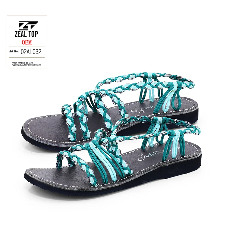 summer platform sandals pu women custom comfy flat ladies soft foot braided rope detail slide sandals braided rope sandals