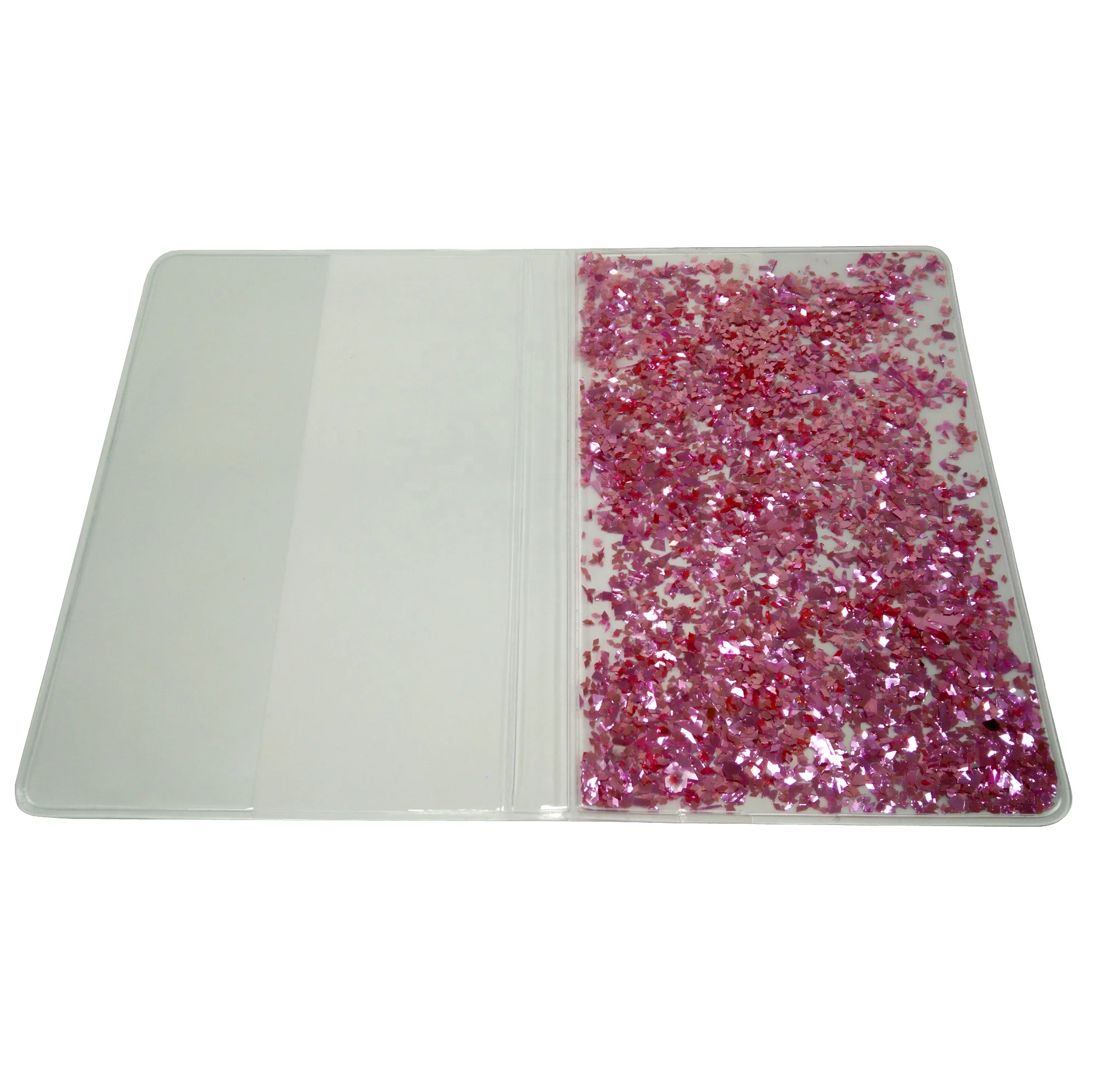 Прозрачный пластиковый чехол-книжка с жидкими и блестками