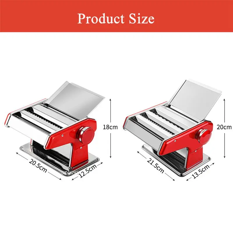 Stainless Steel Manual Pasta Machine with 9 Adjustable Thickness Settings, 2 Noodle Cutter, Suit for Homemade Spaghetti