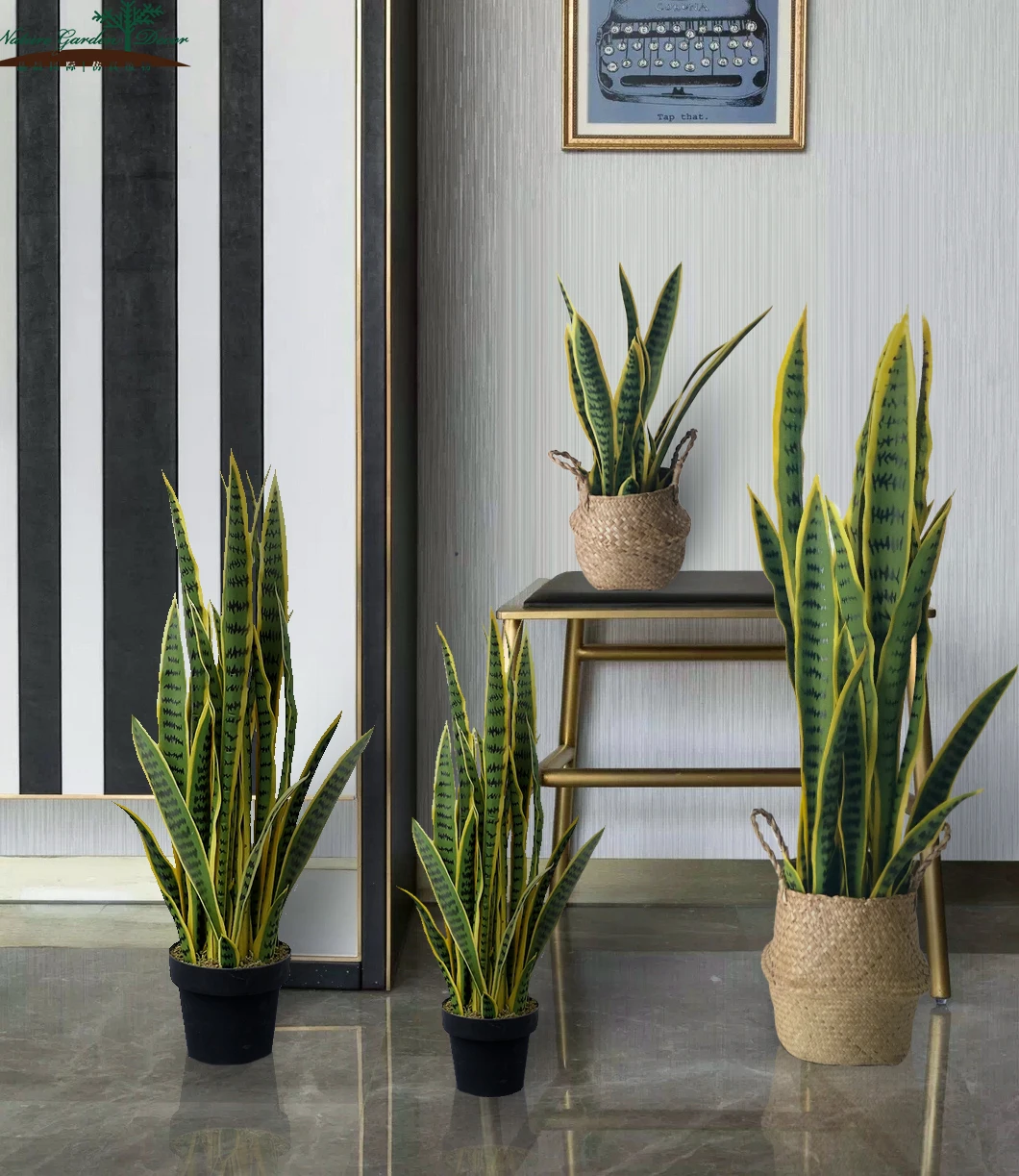 New Arrival Fake Green Plants Desktop Faux Sansevieria for Sale Plastic Artificial Office Plants