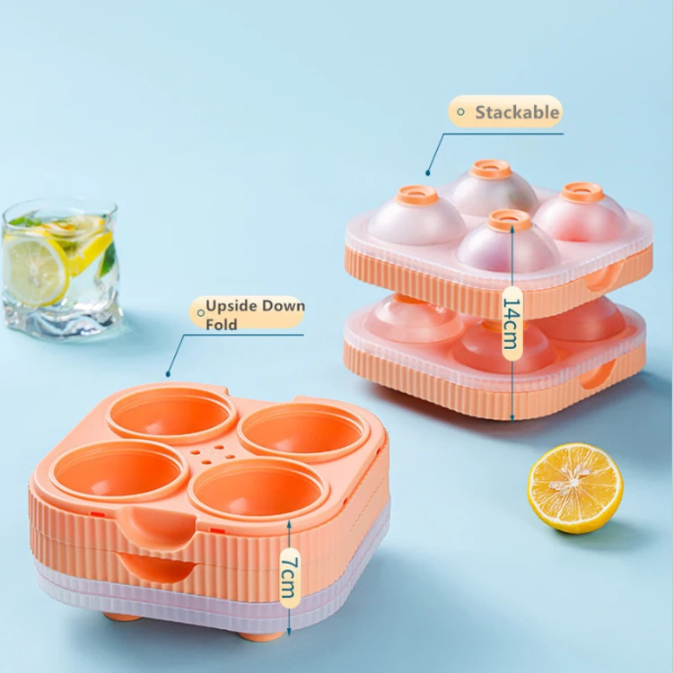 HAIXIN Silicone Ice Cube Tray 4 Round Ice Cube Mold For Whisky