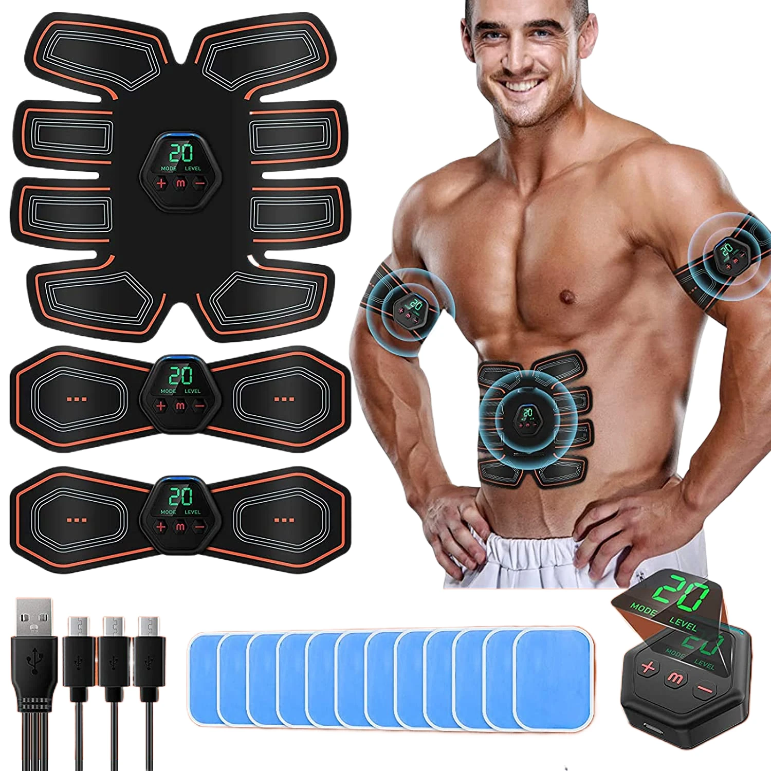 Wholesale ABS Stimulator Electric Muscle Stimulator Portable Abdominal Toning Belt Weight Loss Massager Workout Equipment